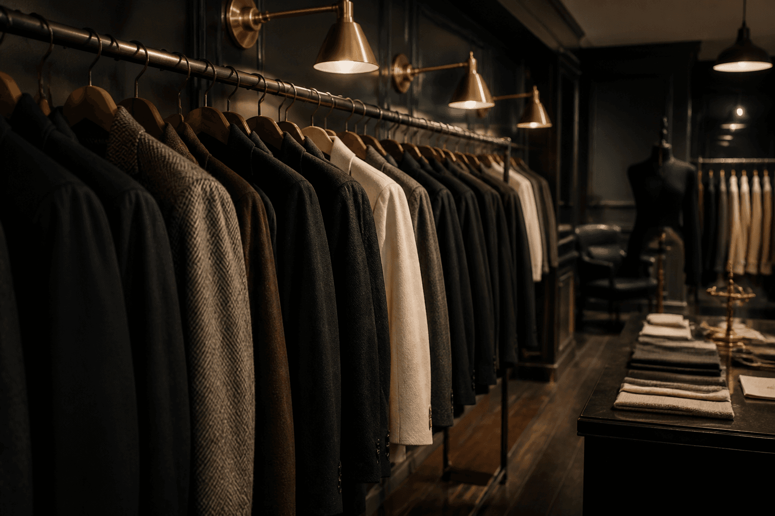 Garments in a high-end apparel atelier