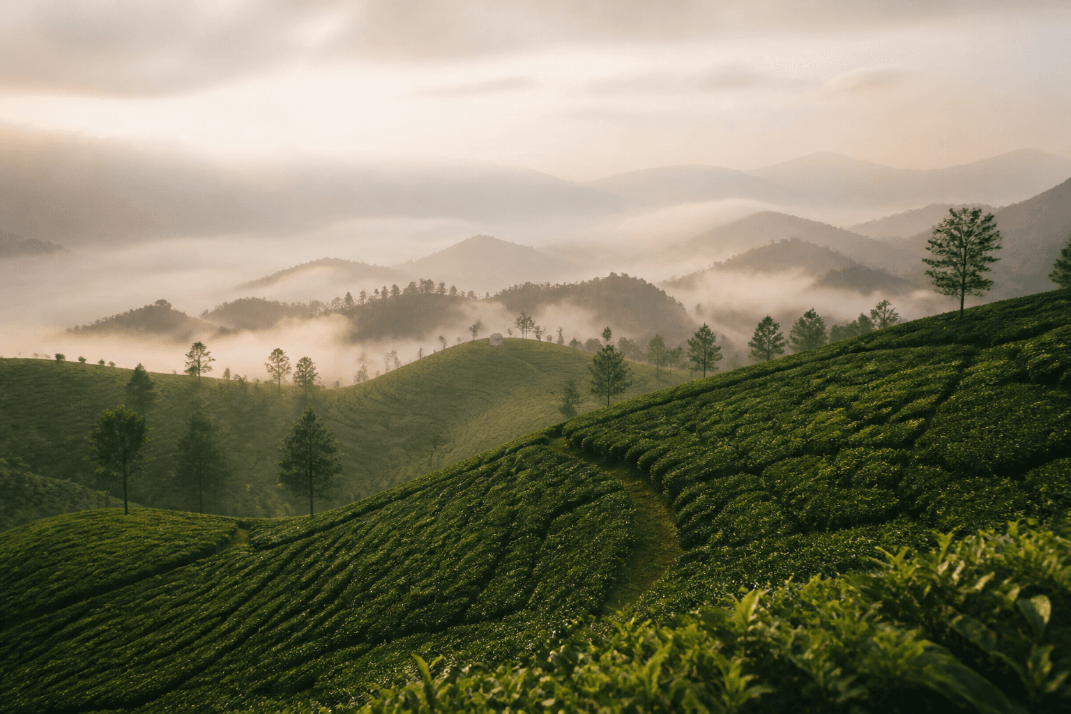 Misty tea plantation hills in Sri Lanka
